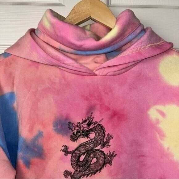 Orange Kiss Multi Color Watercolor Dragon Print Pullover Hipster Hoodie Medium - Picture 3 of 10